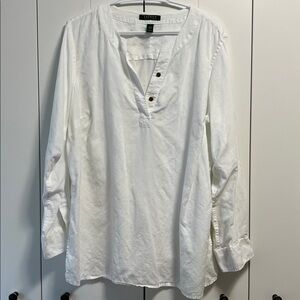 Lauren Ralph Lauren 100% Linen Tunic White size 1X